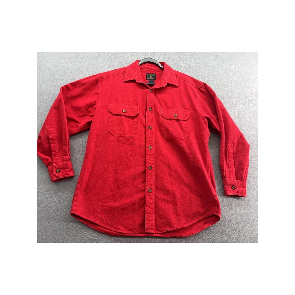 Woolrich Shirt Mens Large Red Button Down Flannel Chamois 100% Cotton Bulgaria